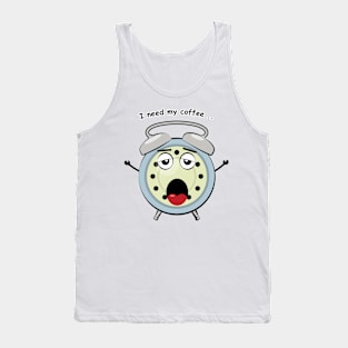 Sleepy Alarm Clock - I need My Coffe - Funny Character Illustration Tank Top